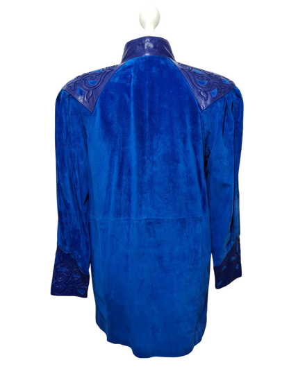 Ensemble femme en cuir bleu électrique des années 80 EMMAUS