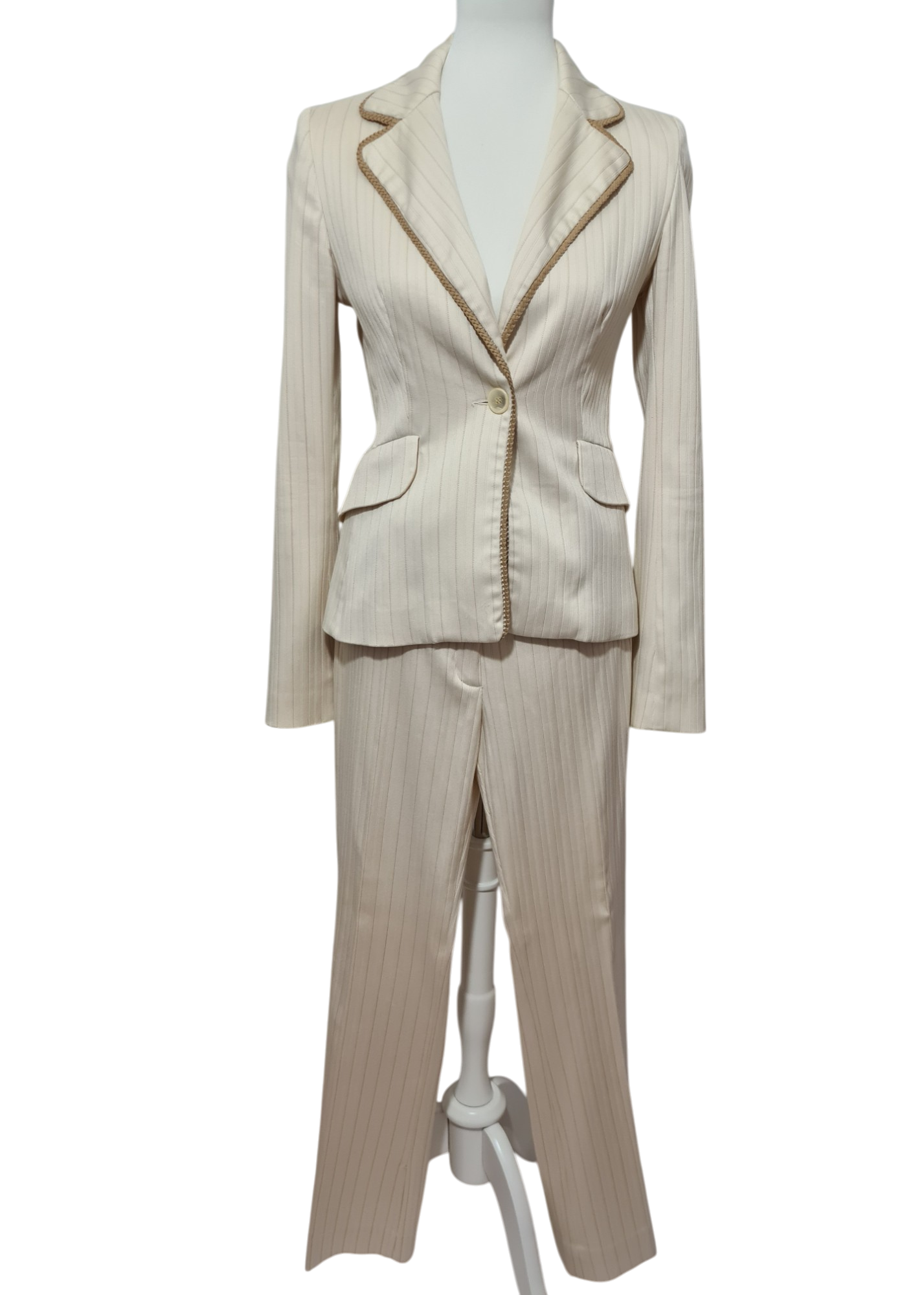 Tailleur veste pantalon rayé crème des années 2000 EMMAUS