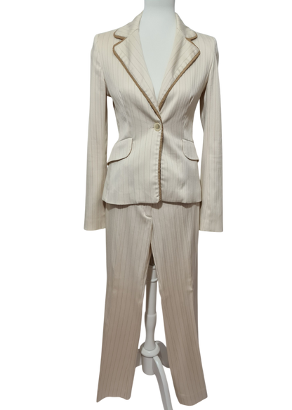 Tailleur veste pantalon rayé crème des années 2000 EMMAUS