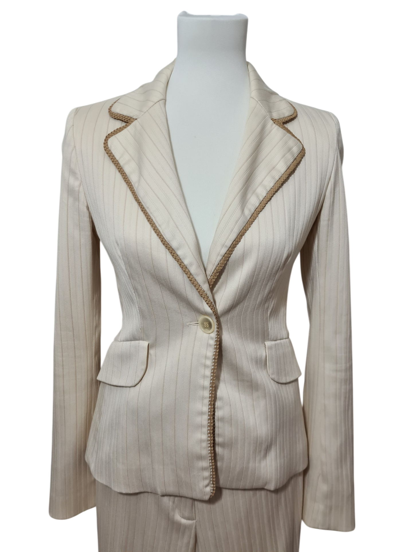 Tailleur veste pantalon rayé crème des années 2000 EMMAUS
