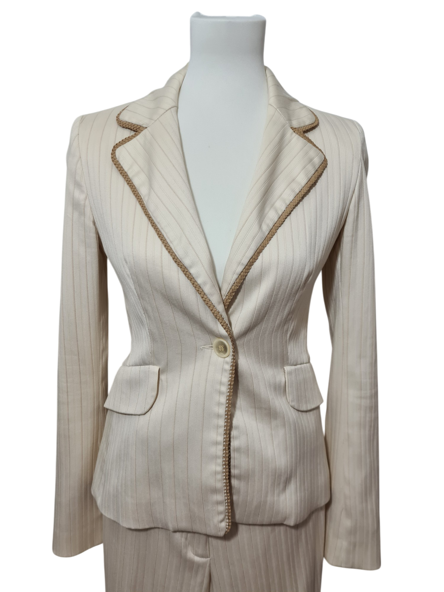 Tailleur veste pantalon rayé crème des années 2000 EMMAUS