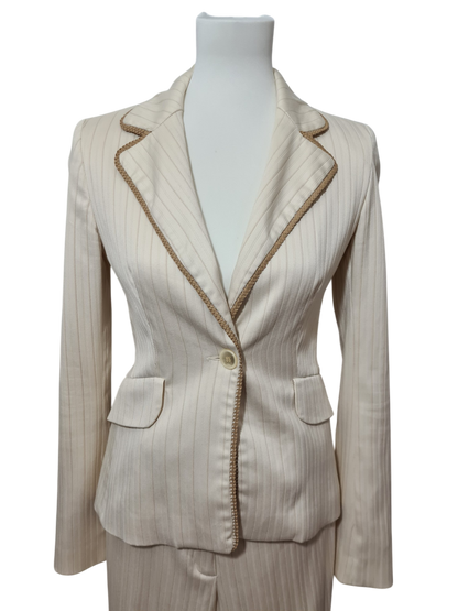 Tailleur veste pantalon rayé crème des années 2000 EMMAUS
