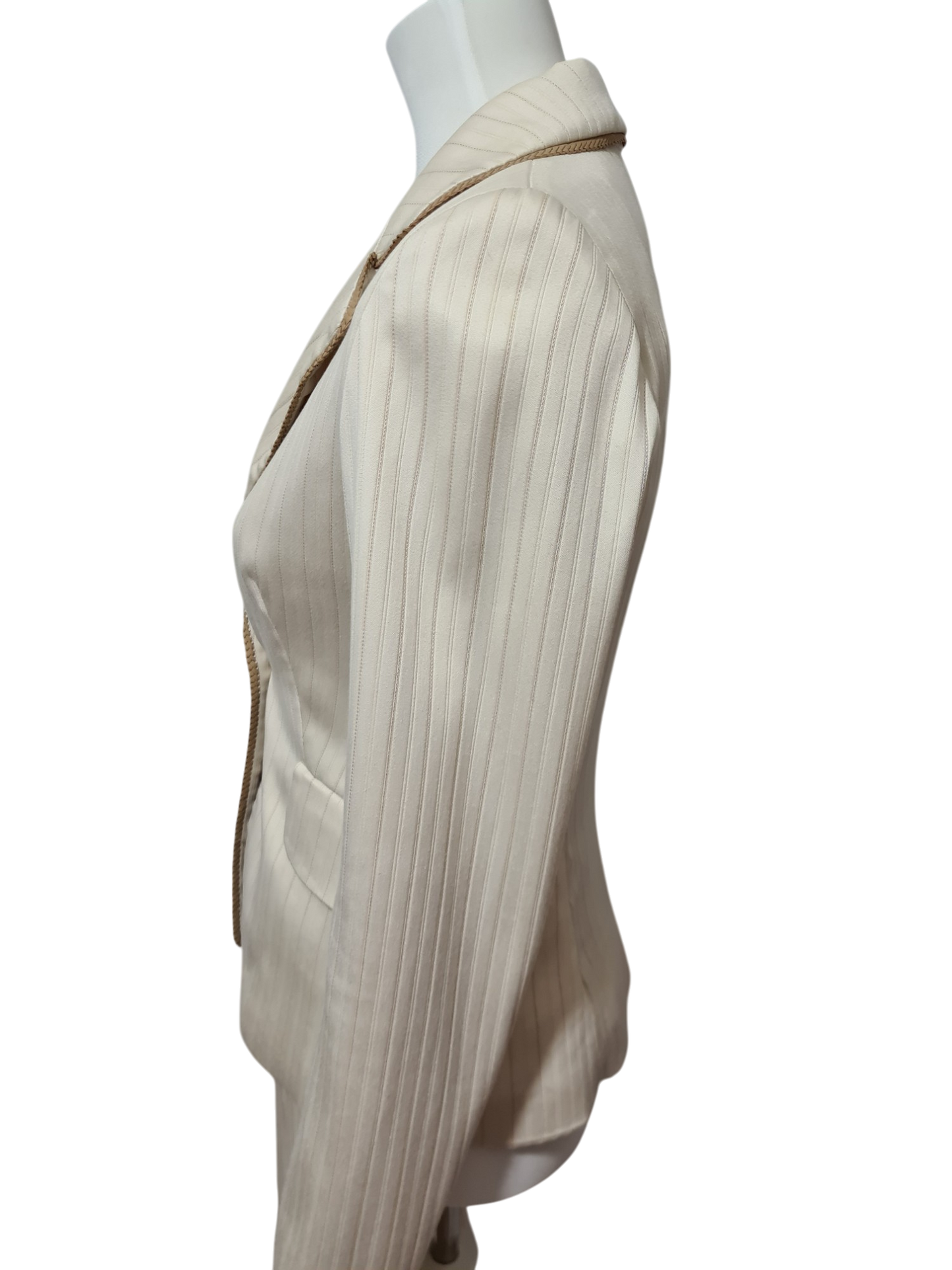 Tailleur veste pantalon rayé crème des années 2000 EMMAUS