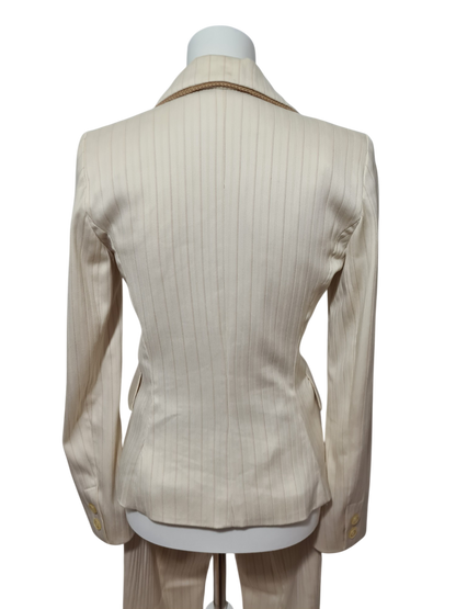Tailleur veste pantalon rayé crème des années 2000 EMMAUS
