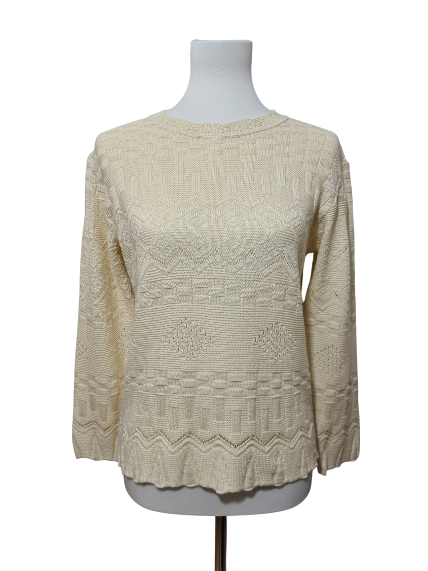 Pull crème en tricot texturé des années 80-90 EMMAUS