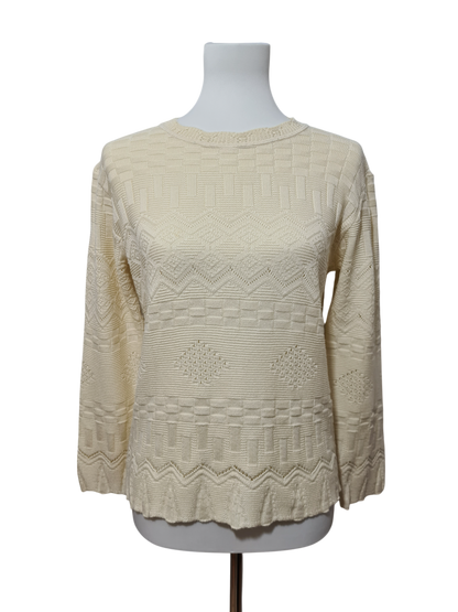 Pull crème en tricot texturé des années 80-90 EMMAUS
