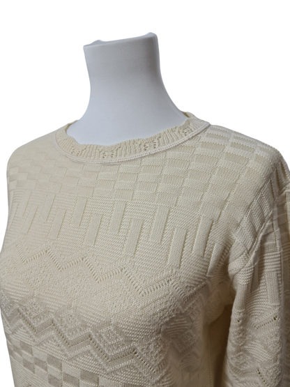 Pull crème en tricot texturé des années 80-90 EMMAUS