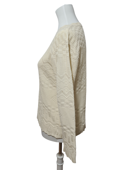 Pull crème en tricot texturé des années 80-90 EMMAUS