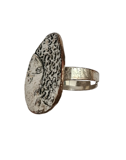 Bague ajustable médaillon argenté des années 80-90