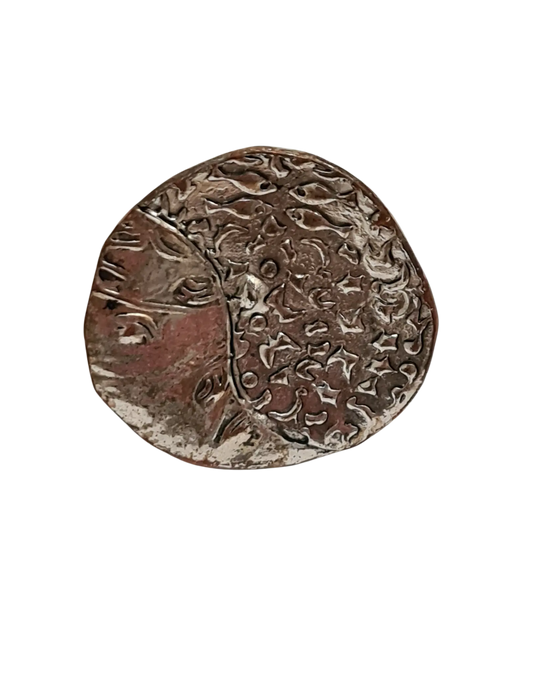 Bague ajustable médaillon argenté des années 80-90