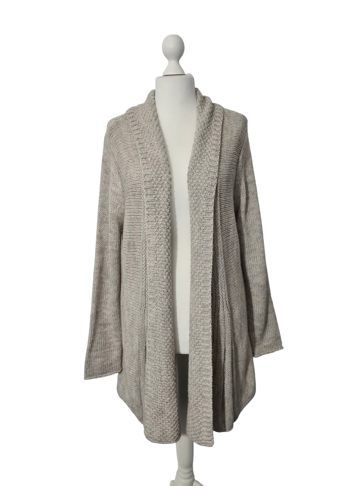 Gilet long chaud beige acrylique laine alpaga style cocooning EMMAUS