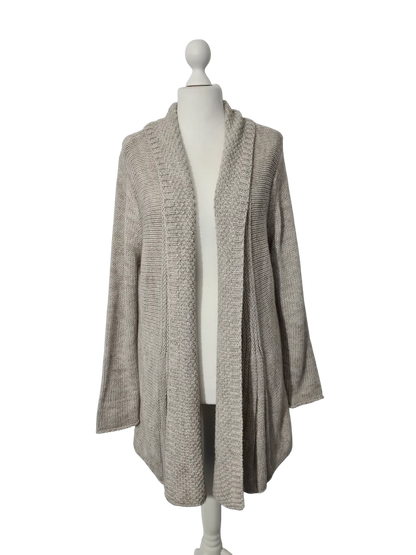 Gilet long chaud beige acrylique laine alpaga style cocooning EMMAUS