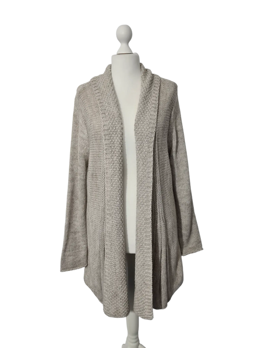 Gilet long chaud beige acrylique laine alpaga style cocooning EMMAUS