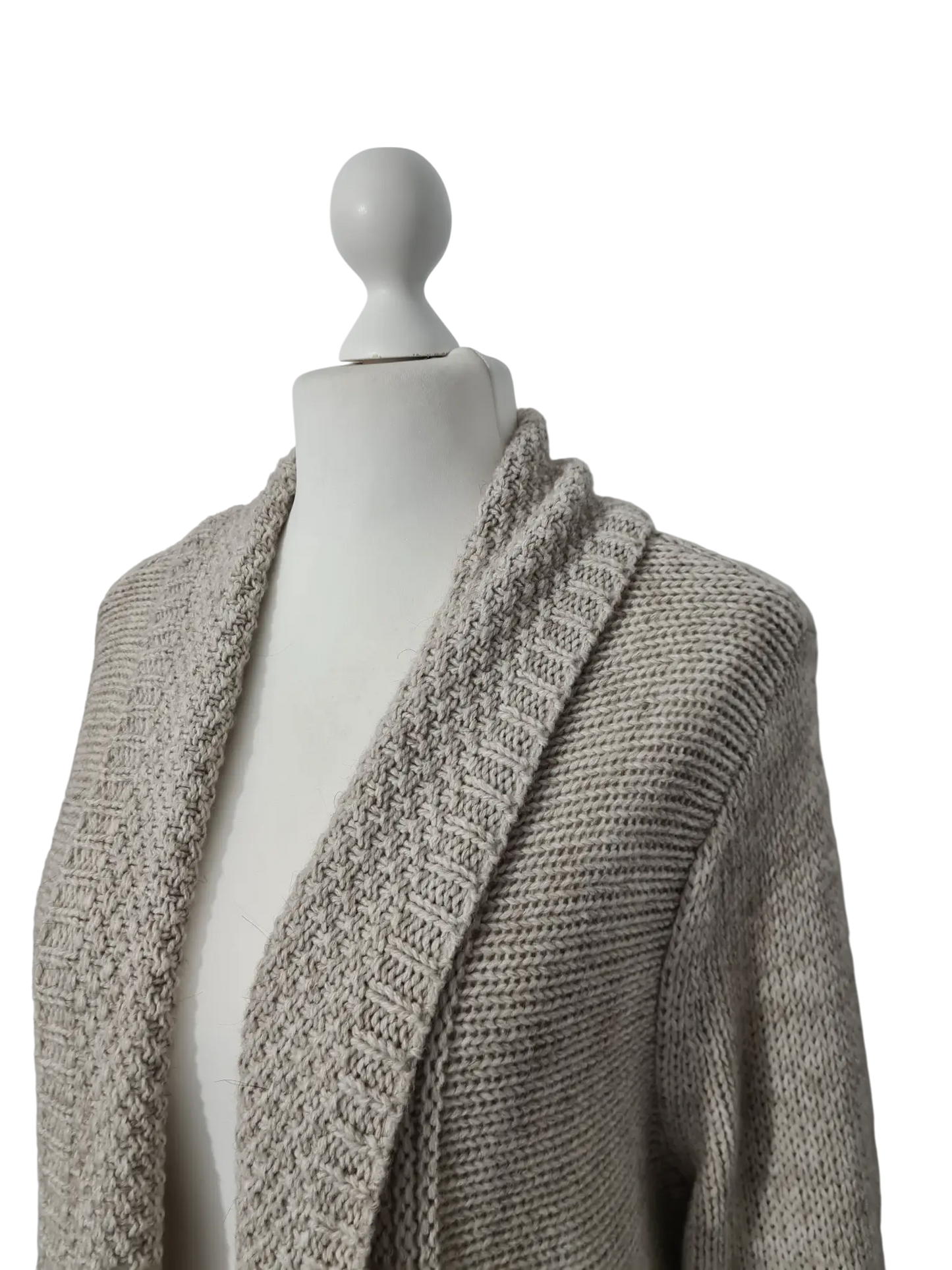 Gilet long chaud beige acrylique laine alpaga style cocooning EMMAUS
