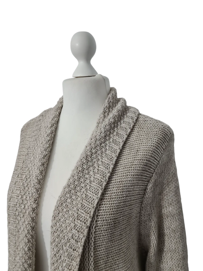 Gilet long chaud beige acrylique laine alpaga style cocooning EMMAUS