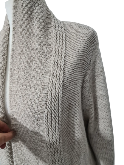 Gilet long chaud beige acrylique laine alpaga style cocooning EMMAUS