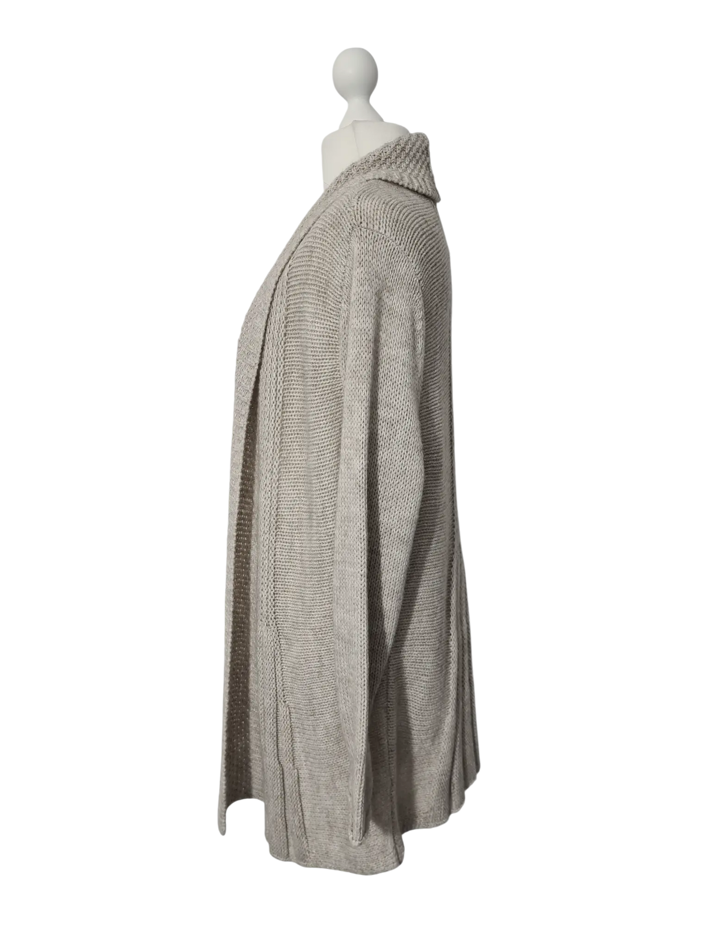 Gilet long chaud beige acrylique laine alpaga style cocooning EMMAUS