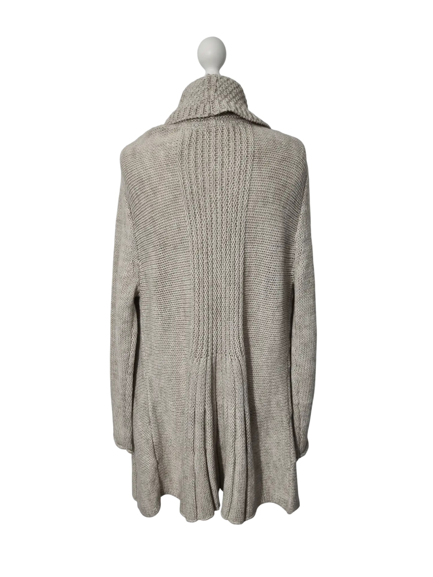 Gilet long chaud beige acrylique laine alpaga style cocooning EMMAUS