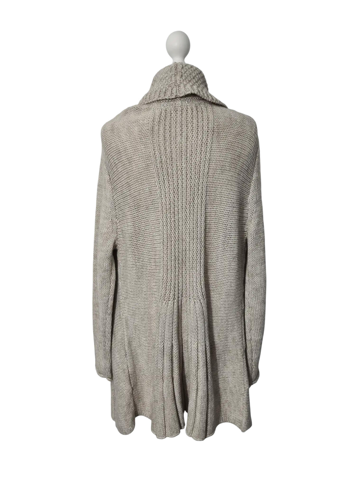 Gilet long chaud beige acrylique laine alpaga style cocooning EMMAUS