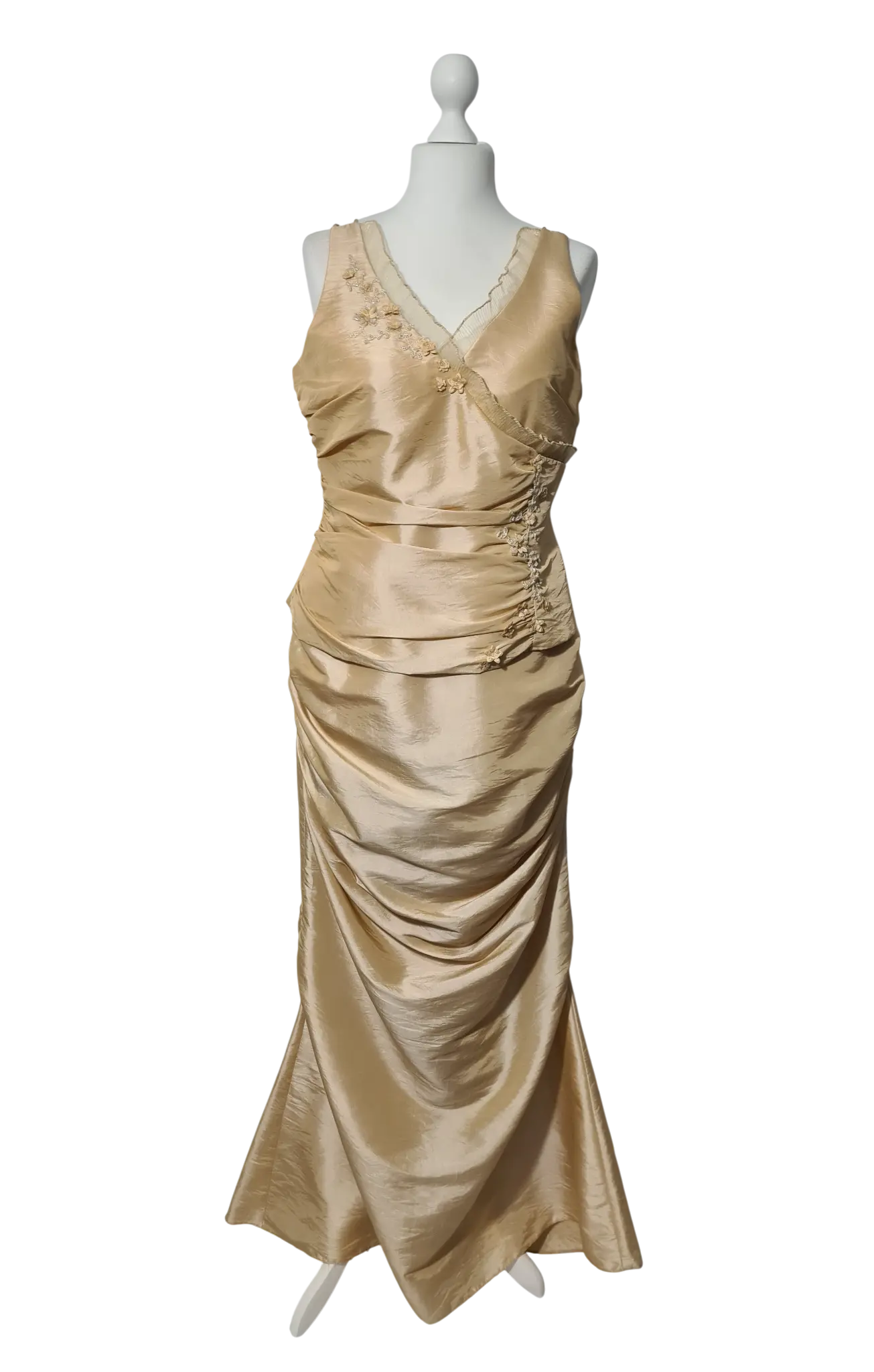 Ensemble soirée satin beige doré Créatif Paris T44 bustier + jupe traîne - brodé Aucun fournisseur