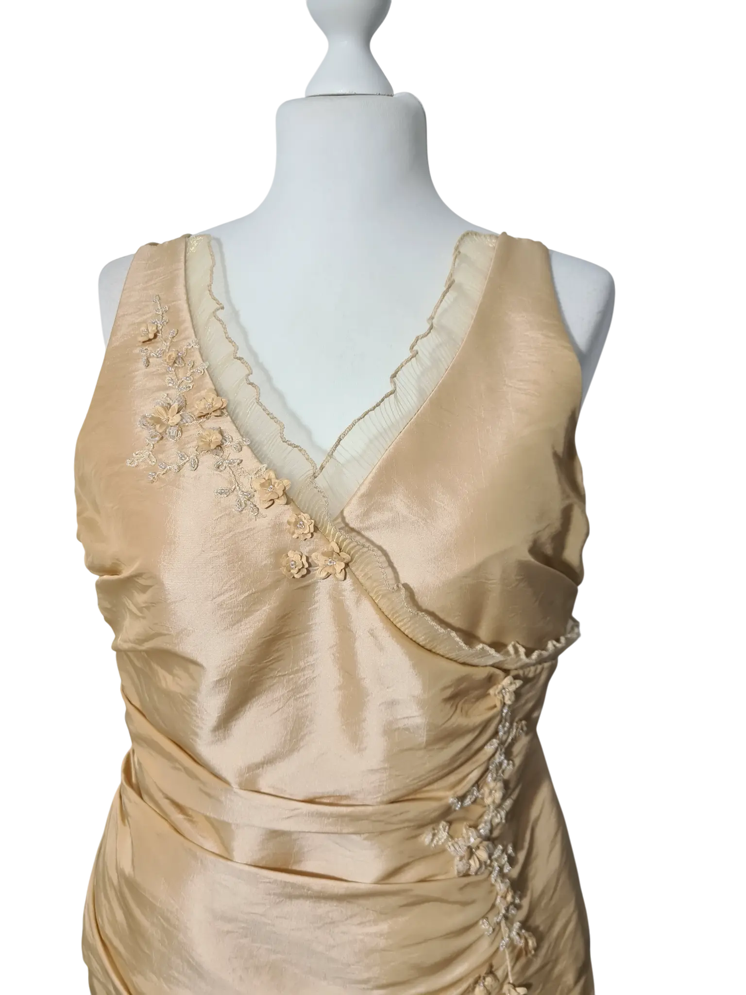 Ensemble soirée satin beige doré Créatif Paris T44 bustier + jupe traîne - brodé Aucun fournisseur