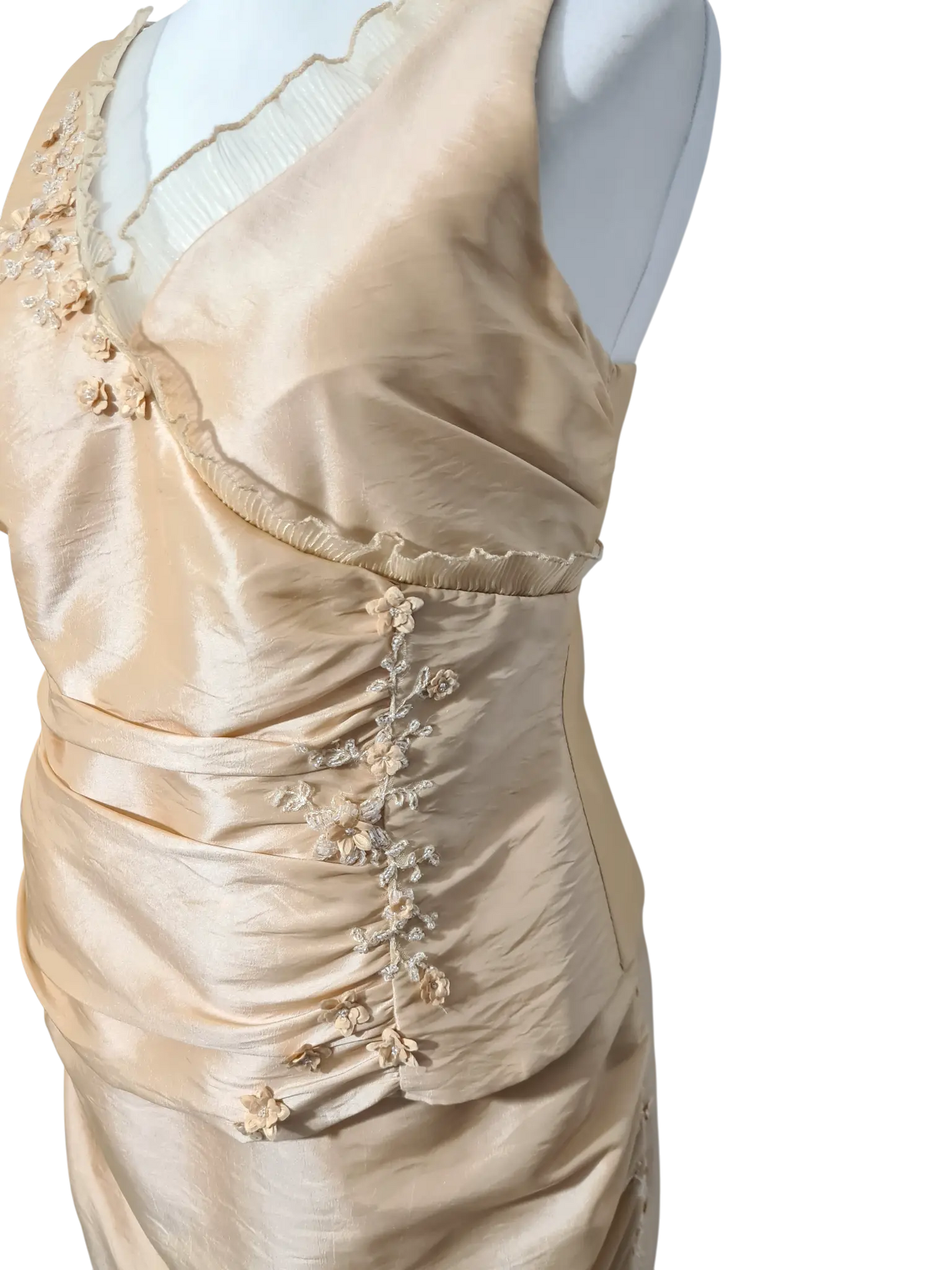 Ensemble soirée satin beige doré Créatif Paris T44 bustier + jupe traîne - brodé Aucun fournisseur