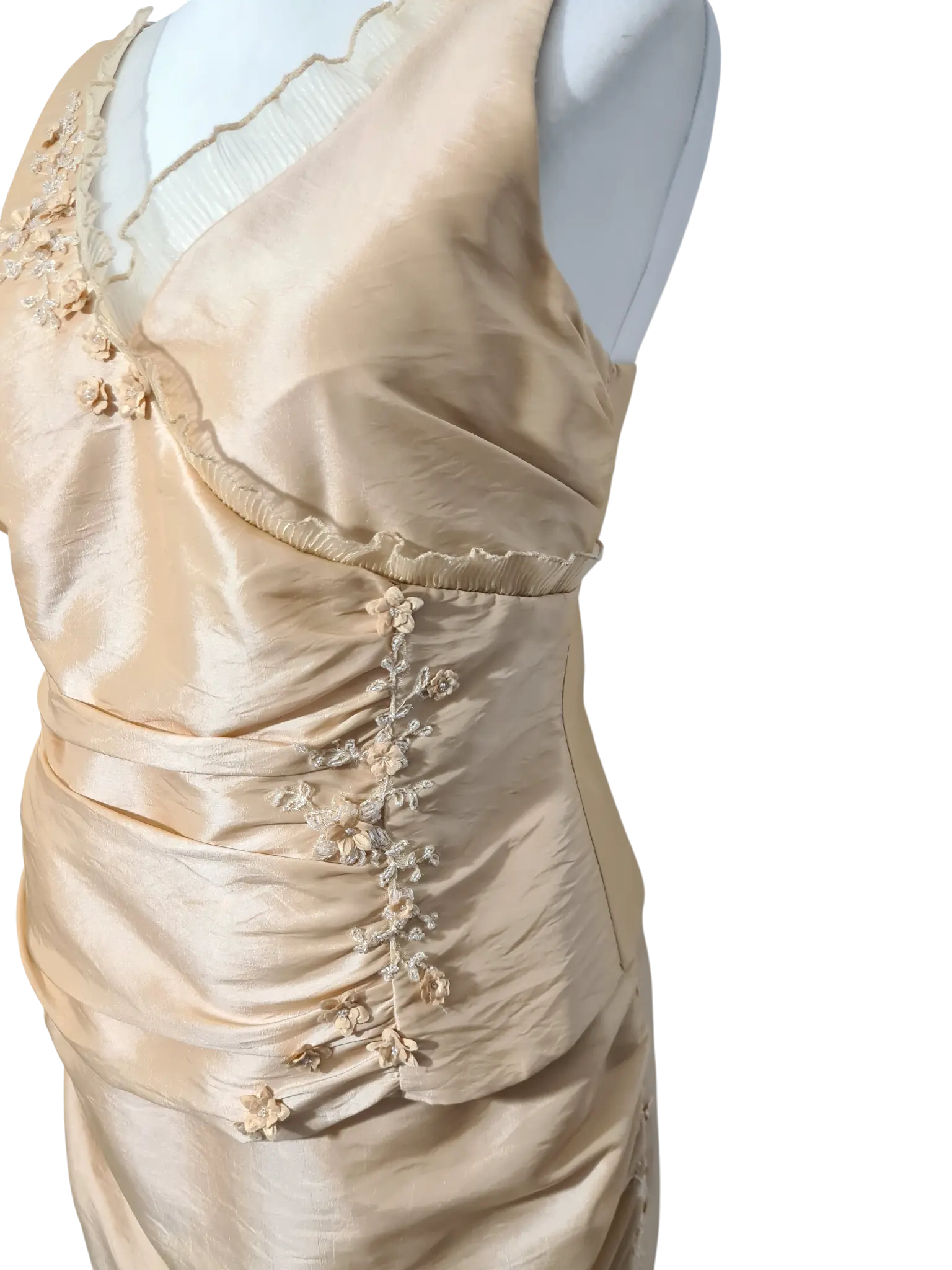 Ensemble soirée satin beige doré Créatif Paris T44 bustier + jupe traîne - brodé Aucun fournisseur