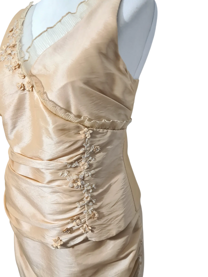Ensemble soirée satin beige doré Créatif Paris T44 bustier + jupe traîne - brodé Aucun fournisseur