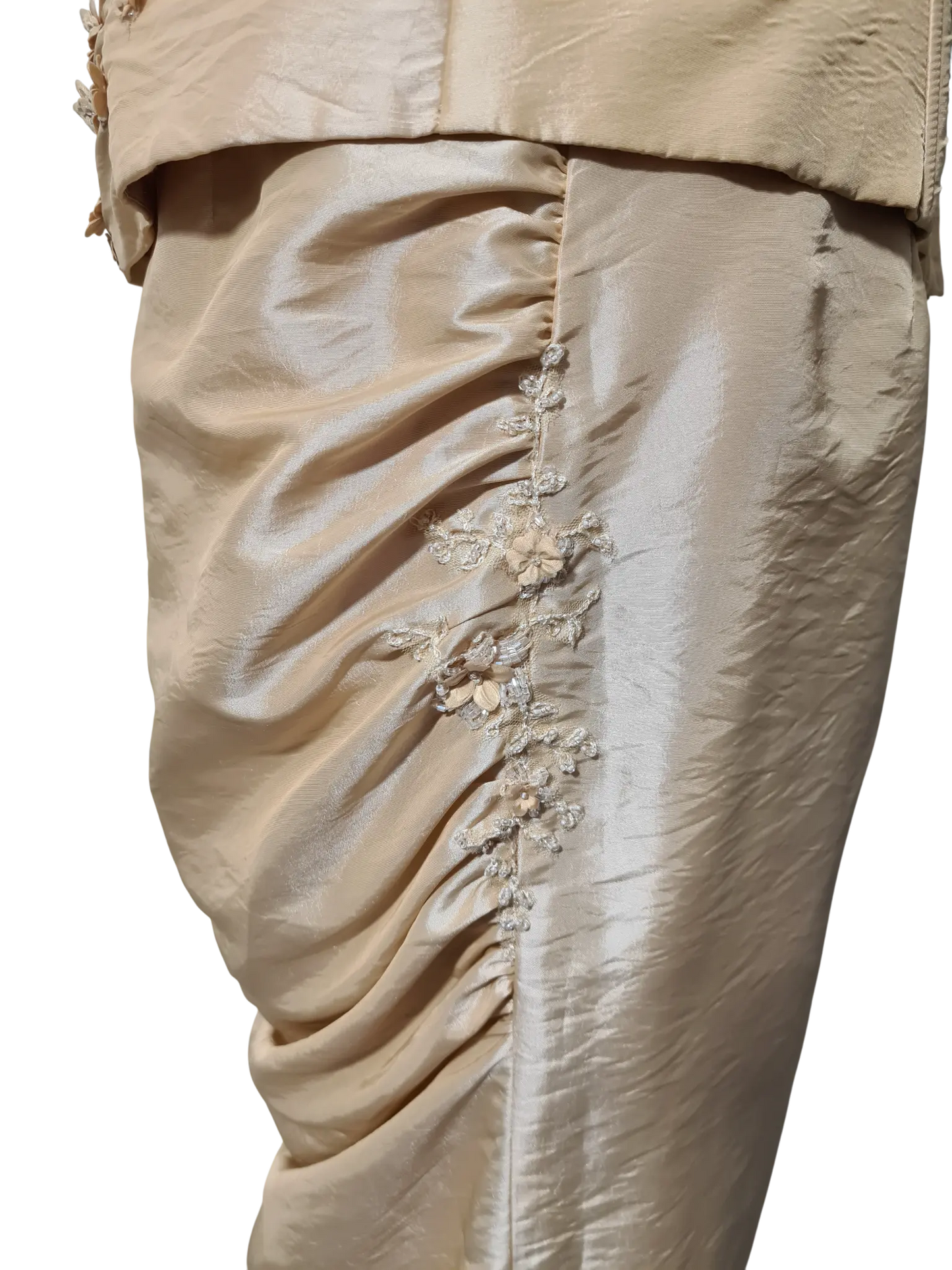 Ensemble soirée satin beige doré Créatif Paris T44 bustier + jupe traîne - brodé Aucun fournisseur