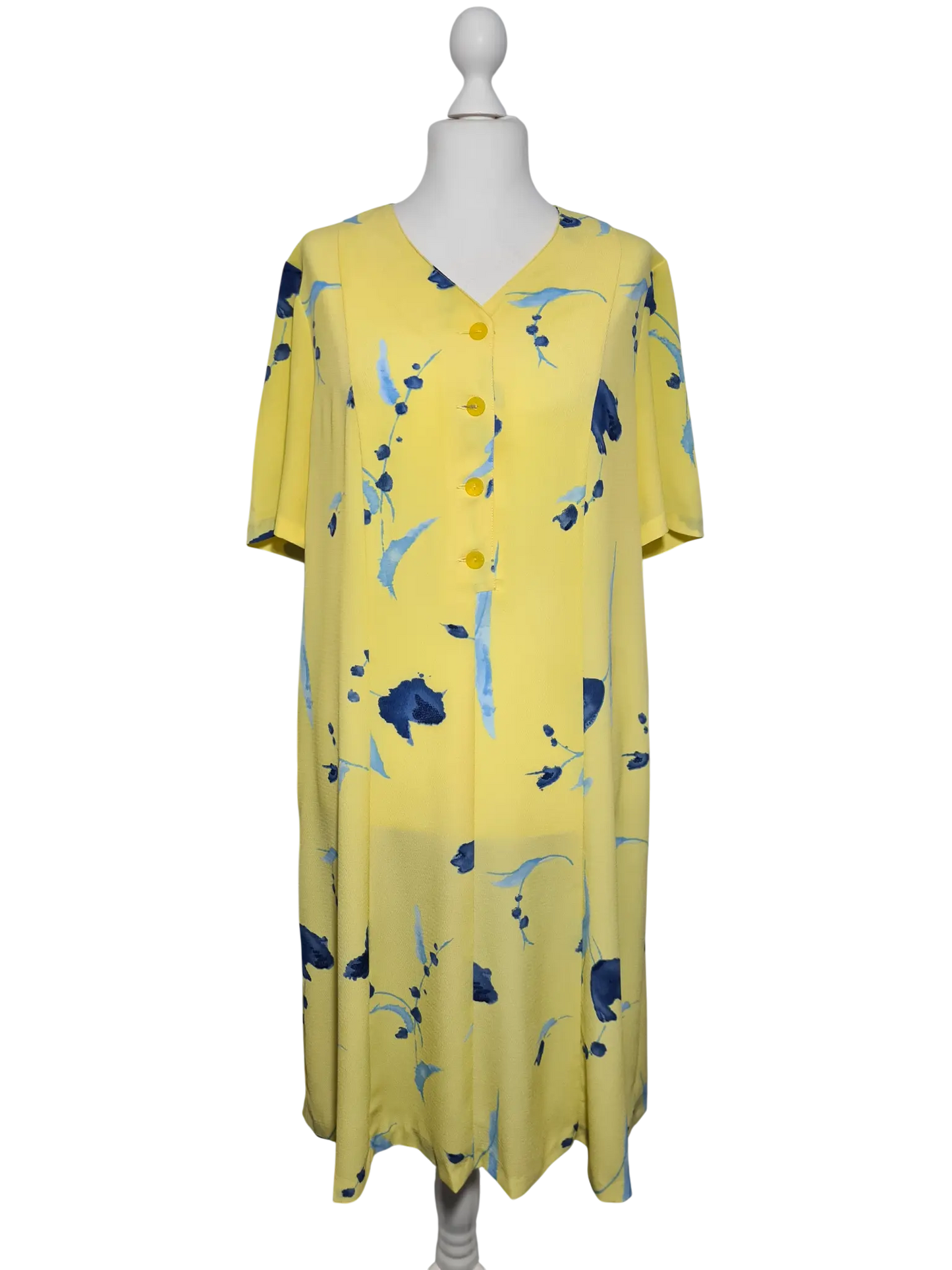 Robe vintage jaune fleurie grande taille 48/50 fait main rétro