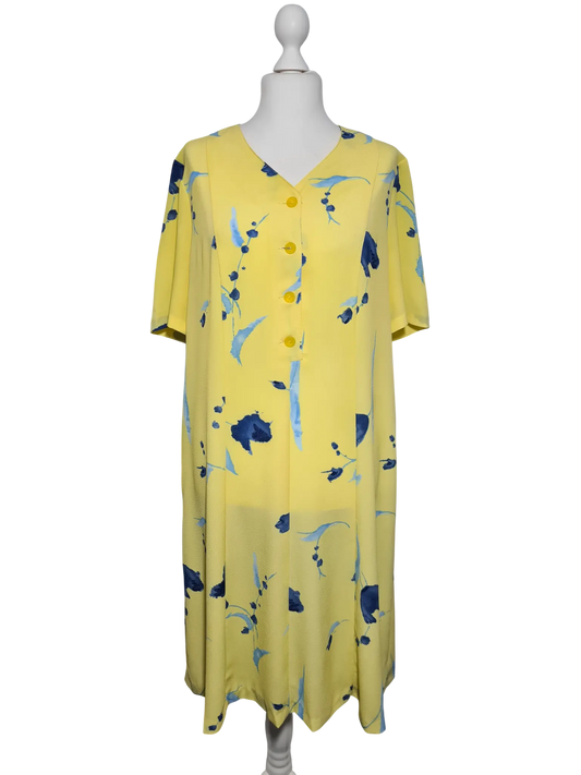 Robe vintage jaune fleurie grande taille 48/50 fait main rétro