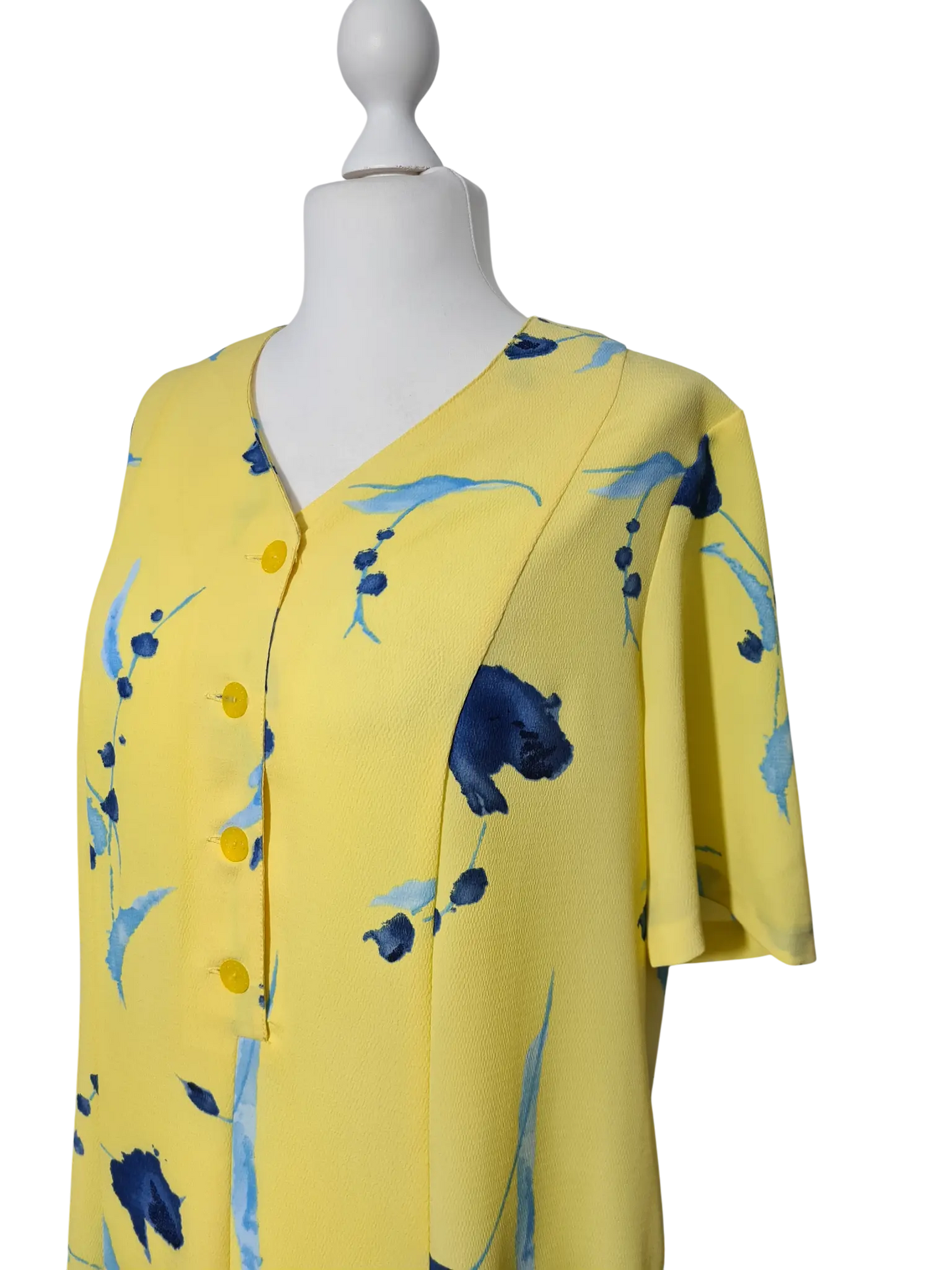 Robe vintage jaune fleurie grande taille 48/50 fait main rétro