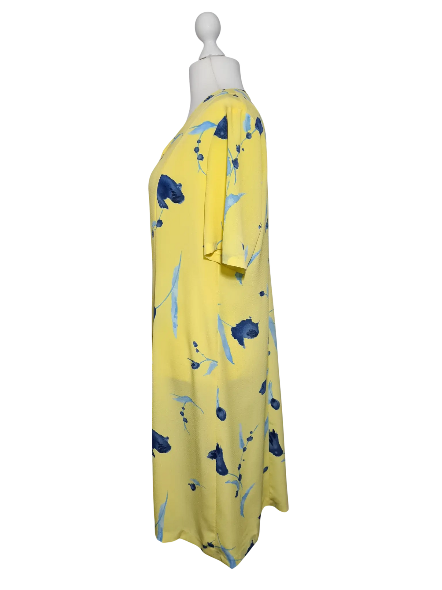 Robe vintage jaune fleurie grande taille 48/50 fait main rétro