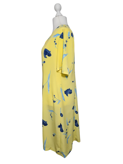 Robe vintage jaune fleurie grande taille 48/50 fait main rétro