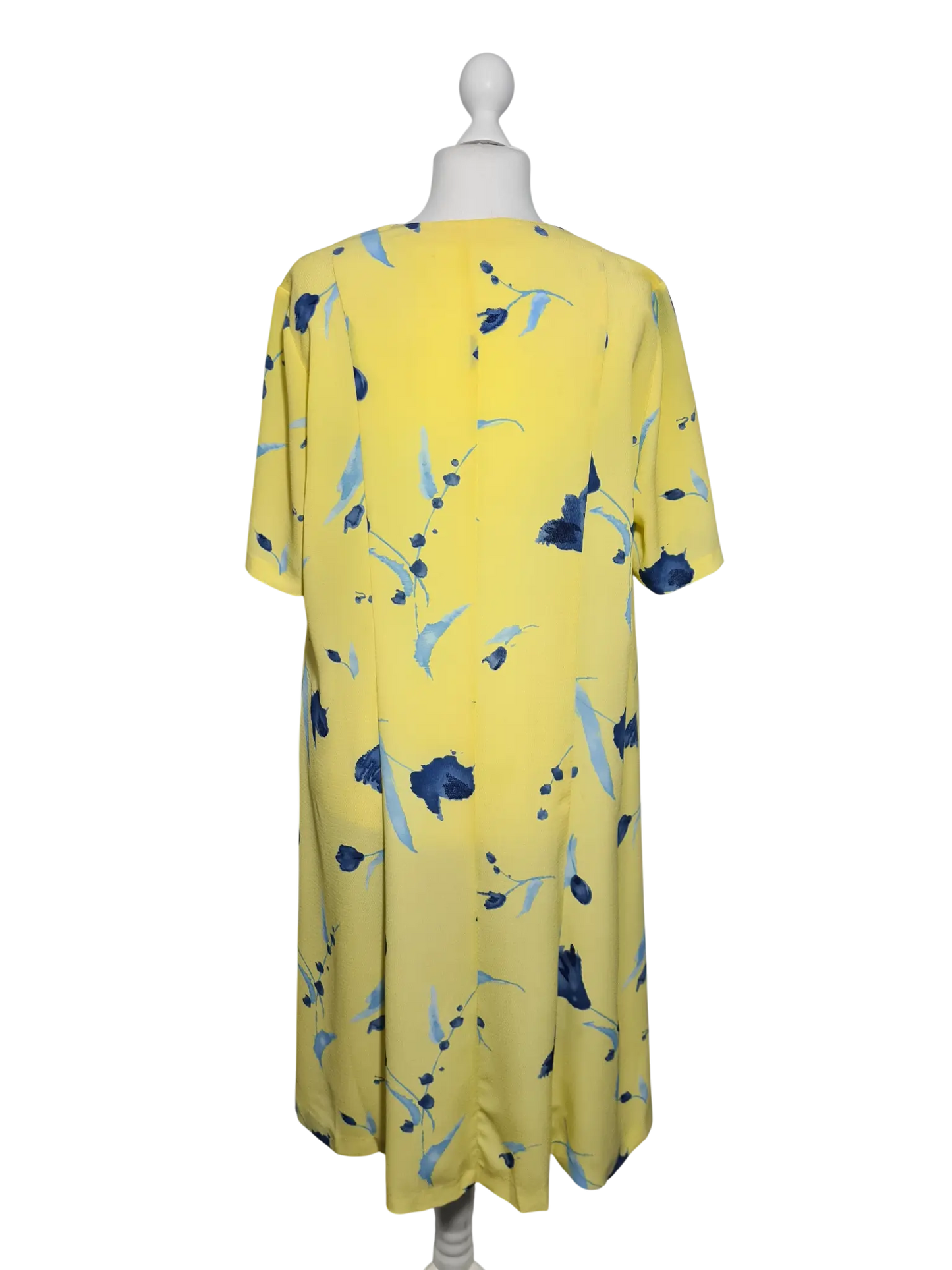 Robe vintage jaune fleurie grande taille 48/50 fait main rétro