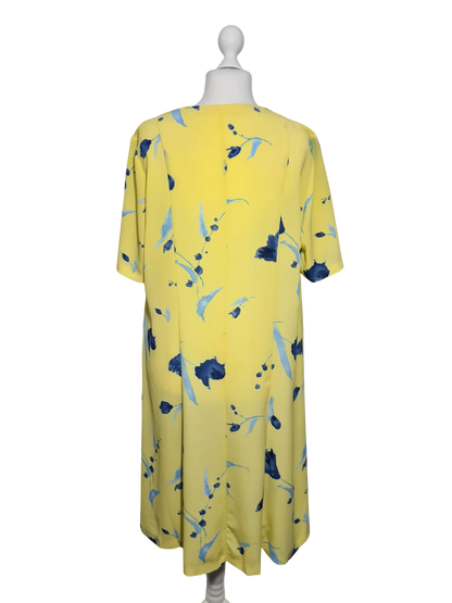 Robe vintage jaune fleurie grande taille 48/50 fait main rétro