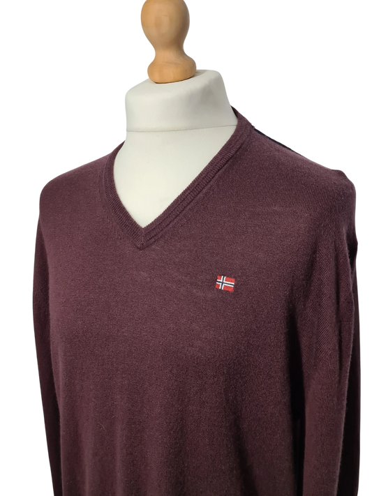 Pull Napapijri homme mérinos marron col V M