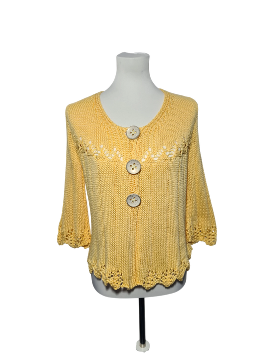 Gilet vintage jaune maille ajourée Made in France