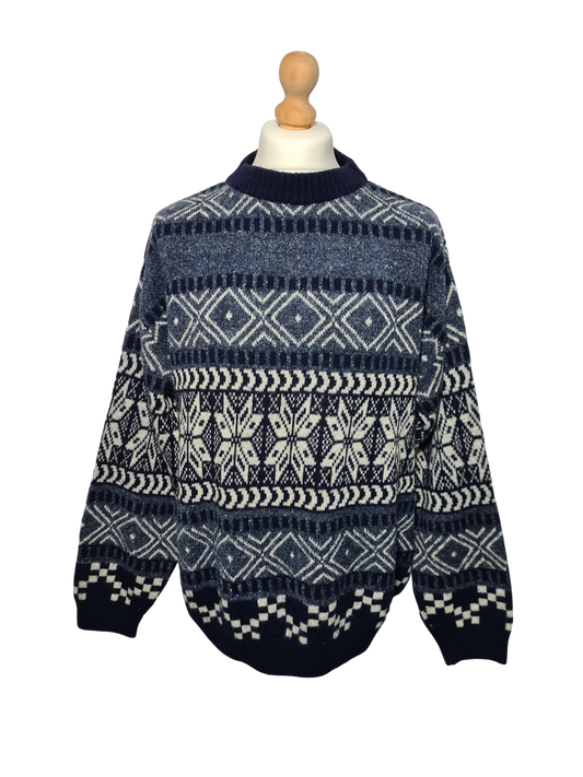 Pull jacquard vintage homme Phildar XL motif nordique