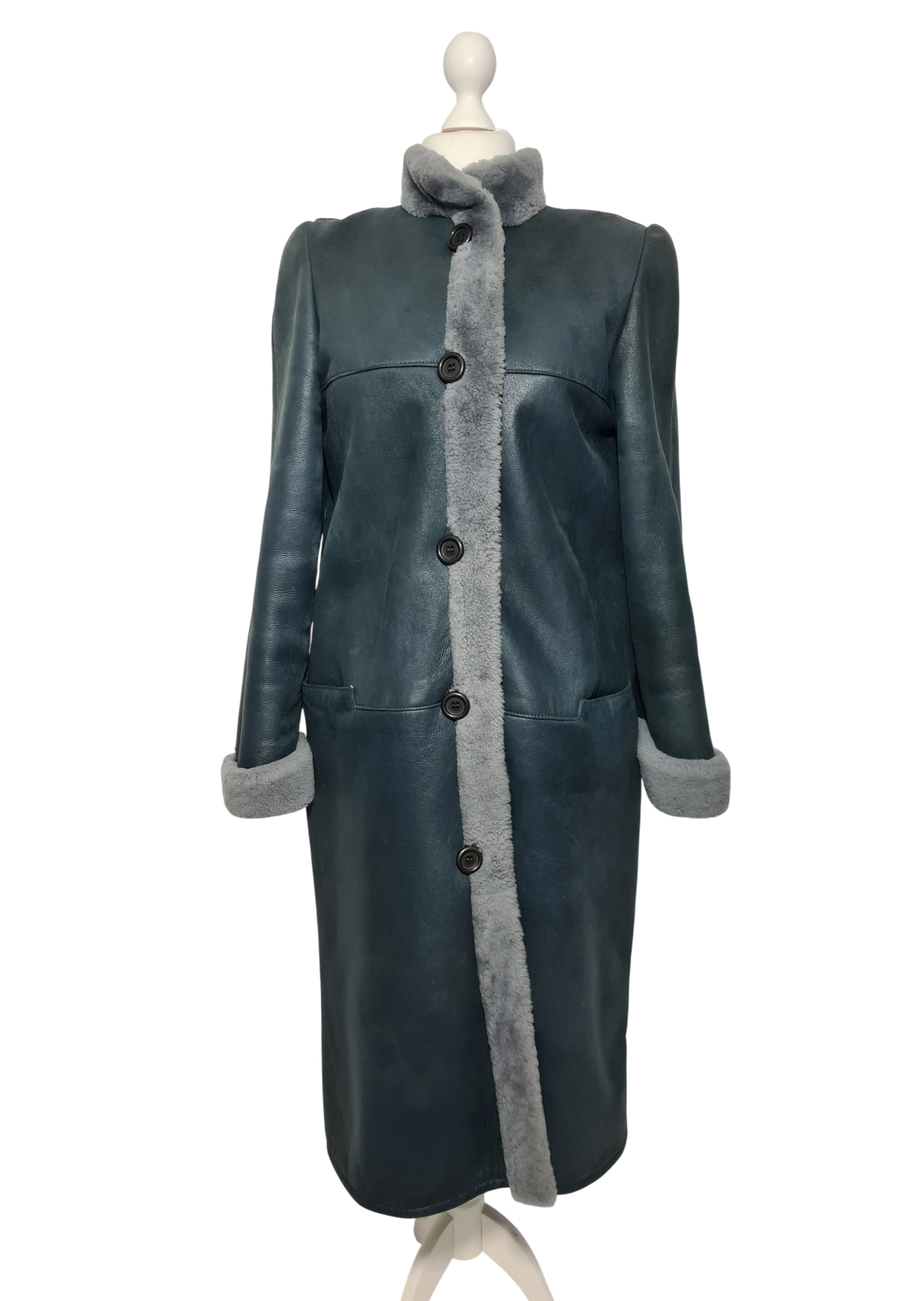 Manteau long cuir gris vintage Frylane Paris made in France