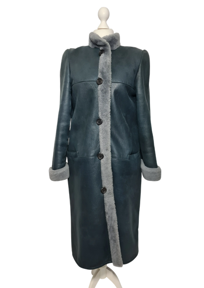 Manteau long cuir gris vintage Frylane Paris made in France