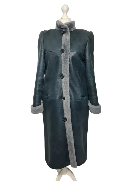 Manteau long cuir gris vintage Frylane Paris made in France