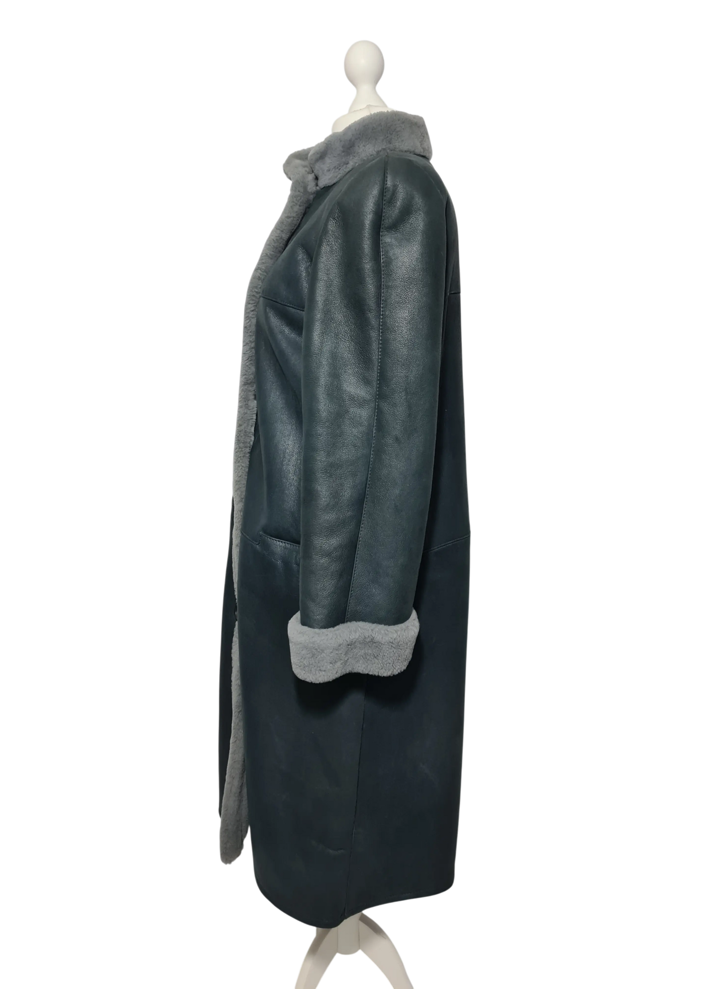 Manteau long cuir gris vintage Frylane Paris made in France