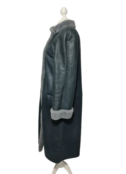 Manteau long cuir gris vintage Frylane Paris made in France