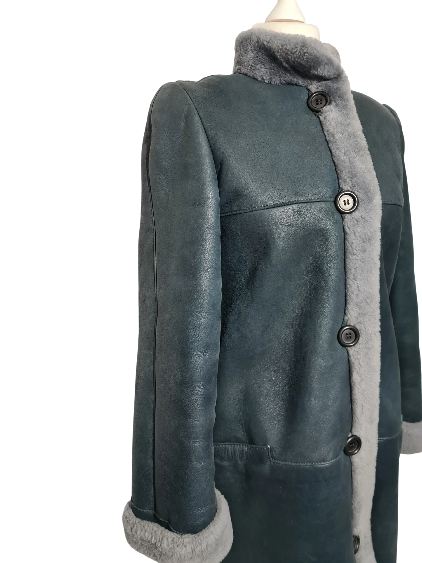 Manteau long cuir gris vintage Frylane Paris made in France