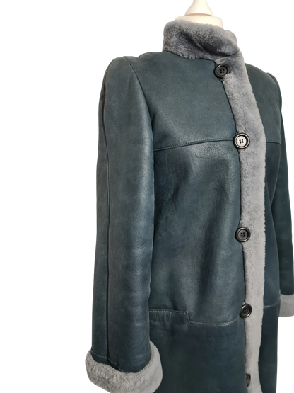 Manteau long cuir gris vintage Frylane Paris made in France