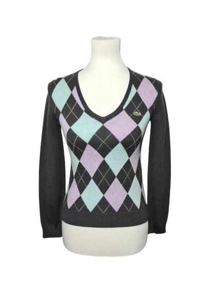 Pull Lacoste laine vierge losanges XS XXS vintage