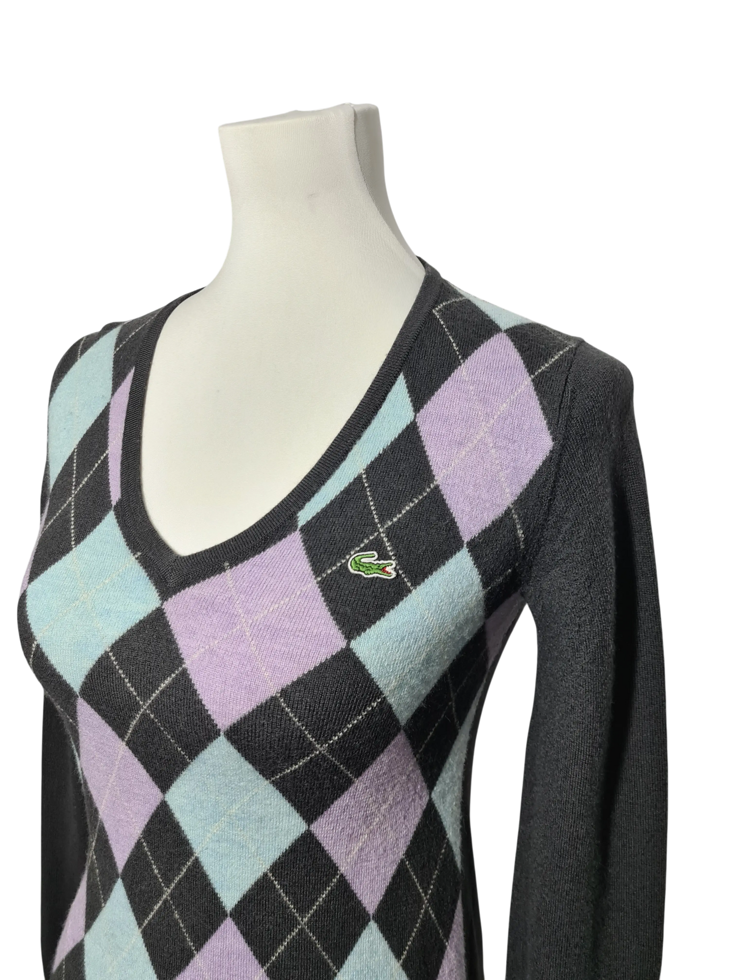 Pull Lacoste laine vierge losanges XS XXS vintage