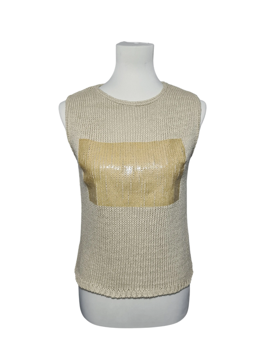 Pull sans manches vintage ajouré beige T36