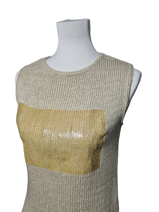 Pull sans manches vintage ajouré beige T36